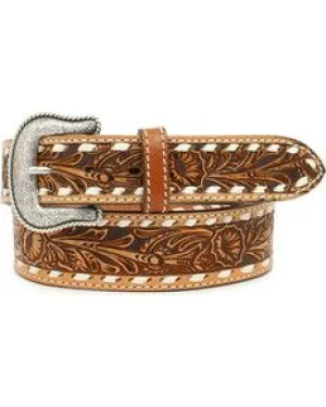 CLN2300802-42-Brown Belt Nocona Leather Floral White Stich