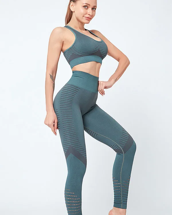 ColorBlock Sports Bras And Leggings Gym Sets