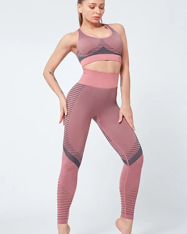 ColorBlock Sports Bras And Leggings Gym Sets