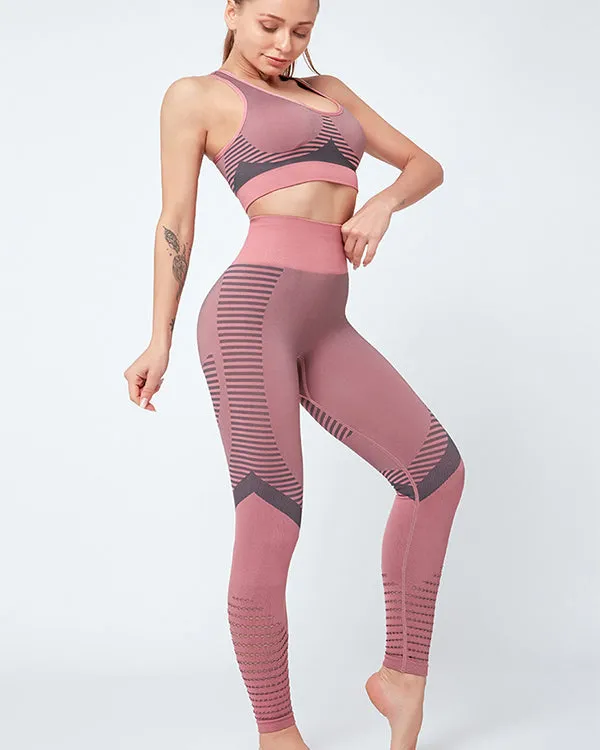 ColorBlock Sports Bras And Leggings Gym Sets