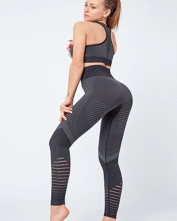 ColorBlock Sports Bras And Leggings Gym Sets
