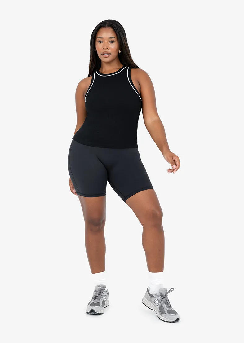 Contrast Rib Tank Black