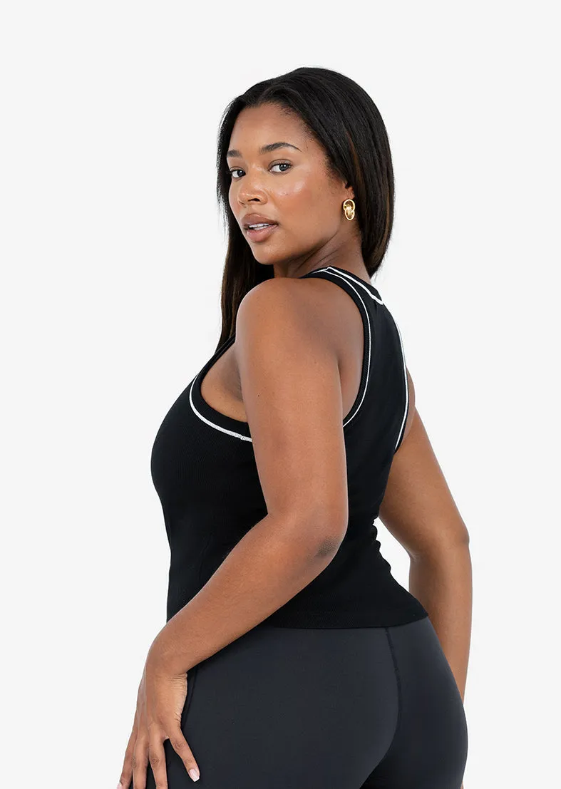Contrast Rib Tank Black