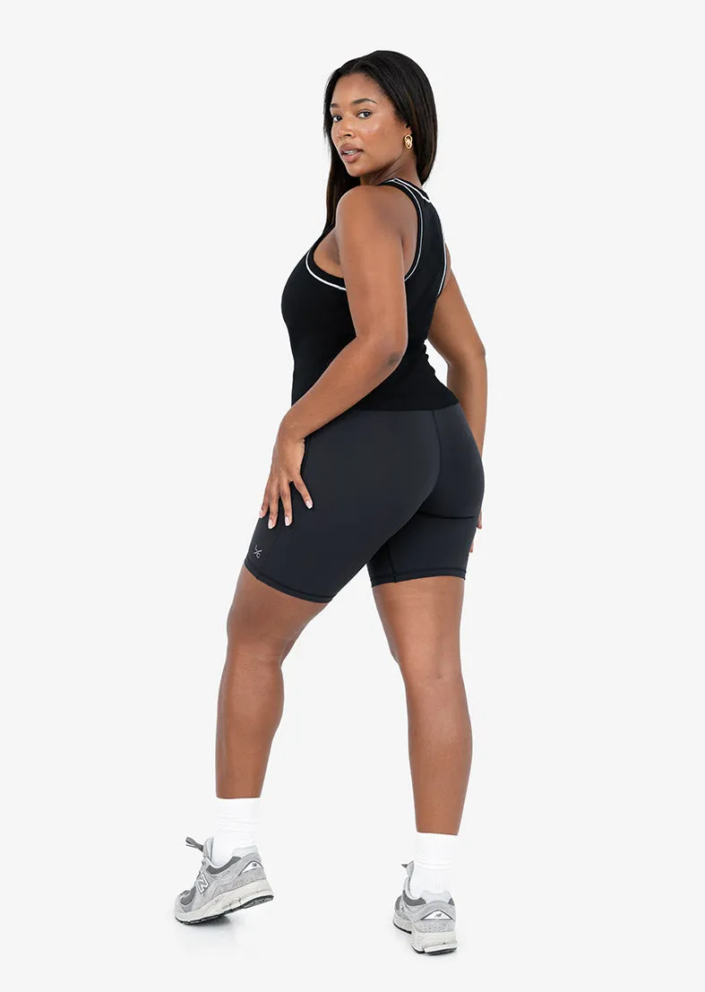 Contrast Rib Tank Black