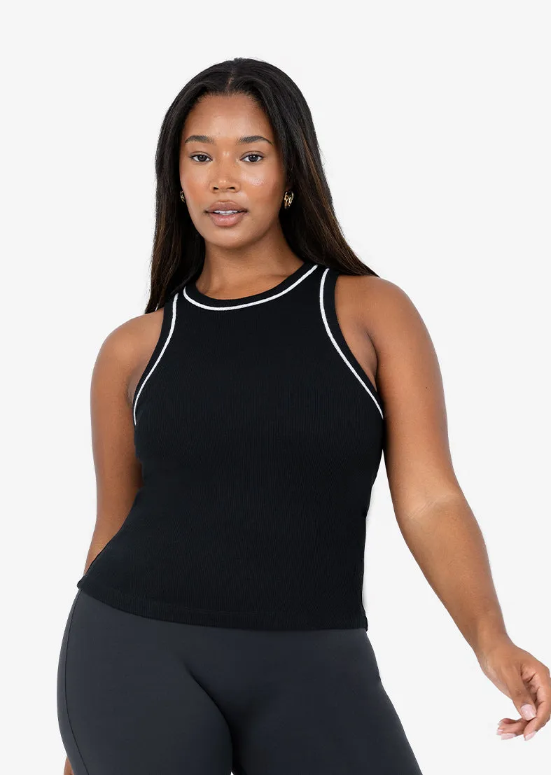Contrast Rib Tank Black