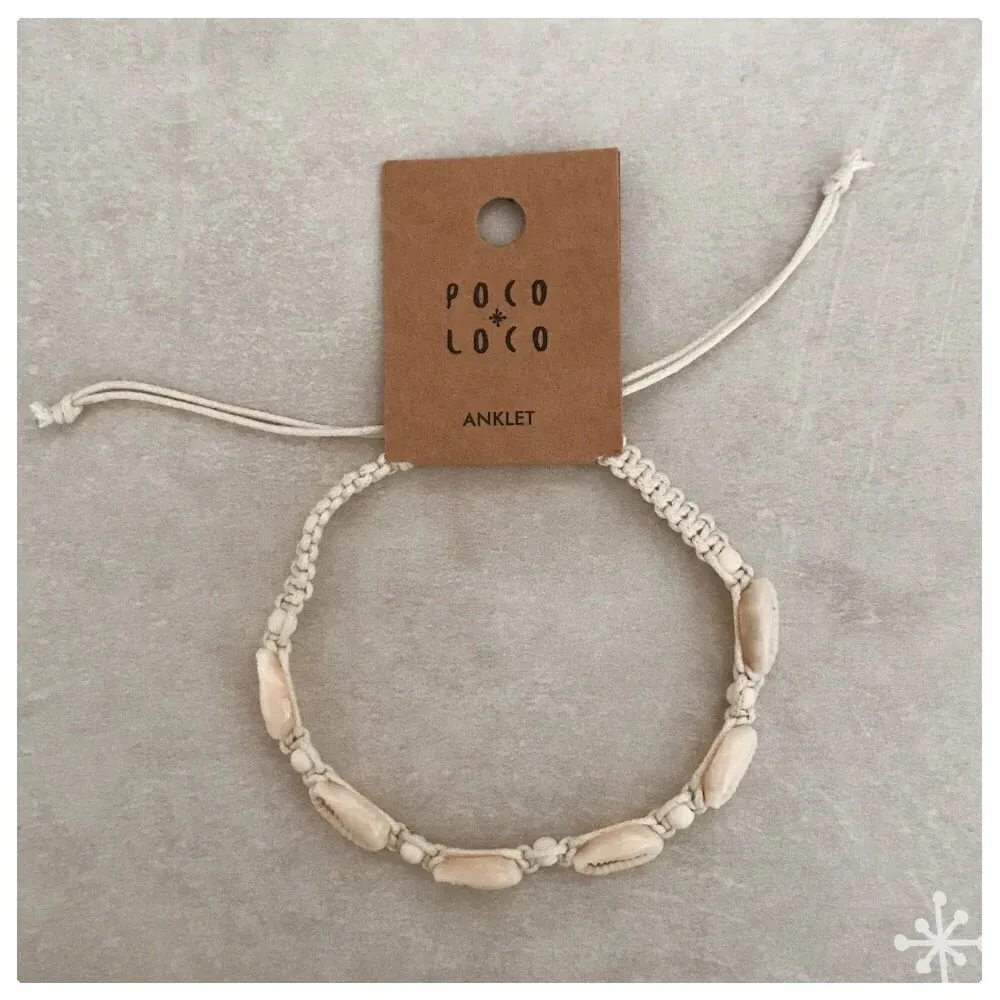 Cowrie Shell Anklet - Cream Beads