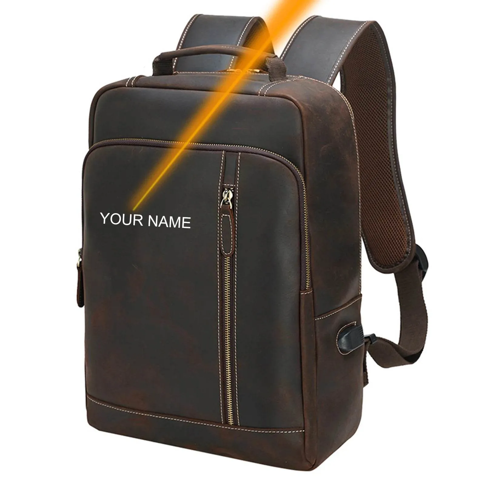 Crazy Horse Leather Laptop Backpack for Men Business School