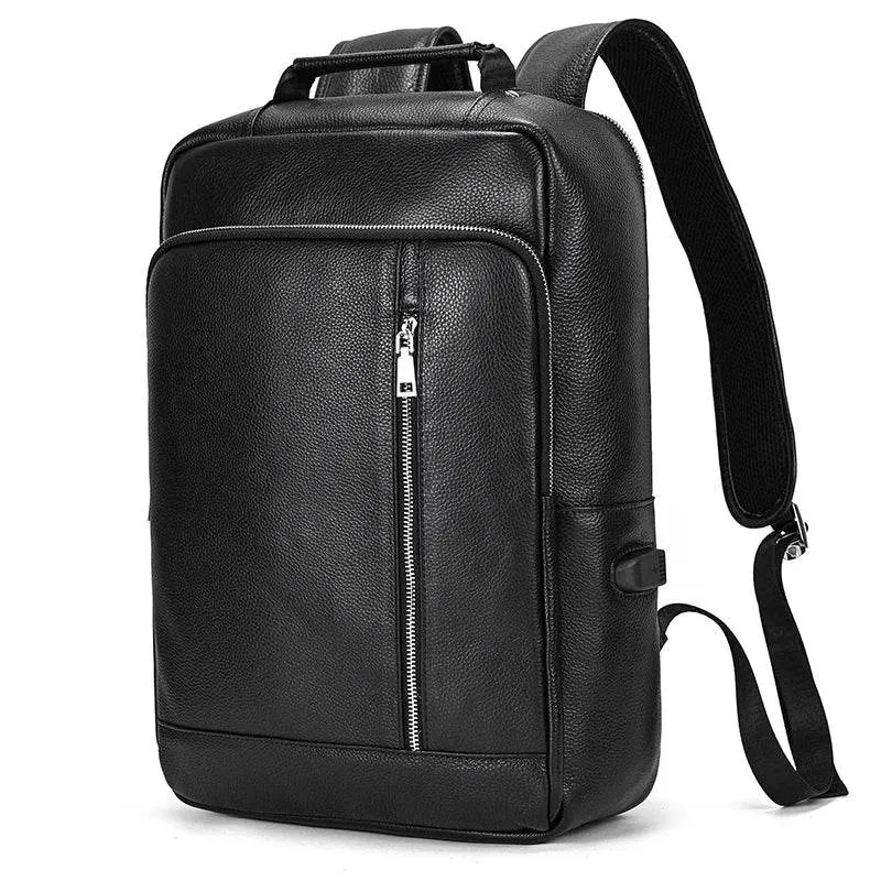 Crazy Horse Leather Laptop Backpack for Men Business School