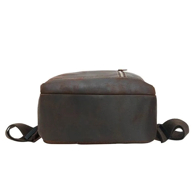 Crazy Horse Leather Laptop Backpack for Men Business School