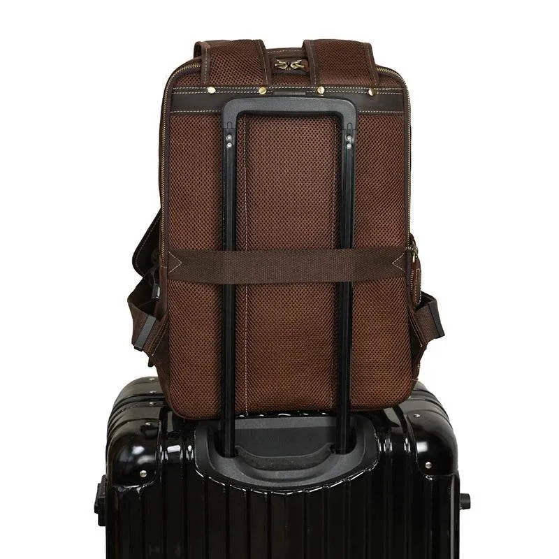 Crazy Horse Leather Laptop Backpack for Men Business School