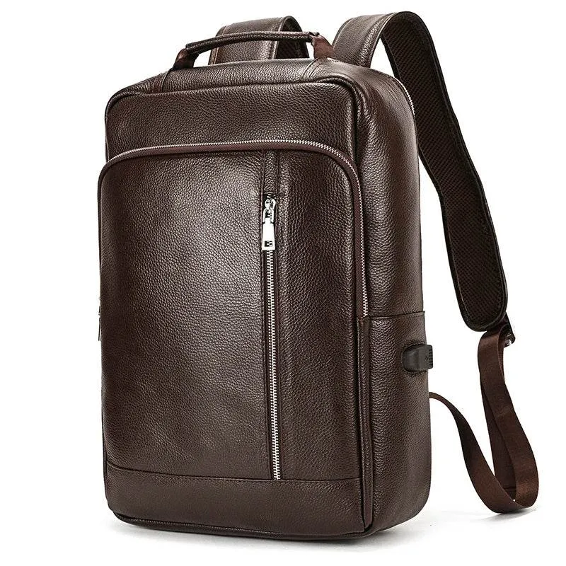 Crazy Horse Leather Laptop Backpack for Men Business School