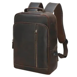 Crazy Horse Leather Laptop Backpack for Men Business School