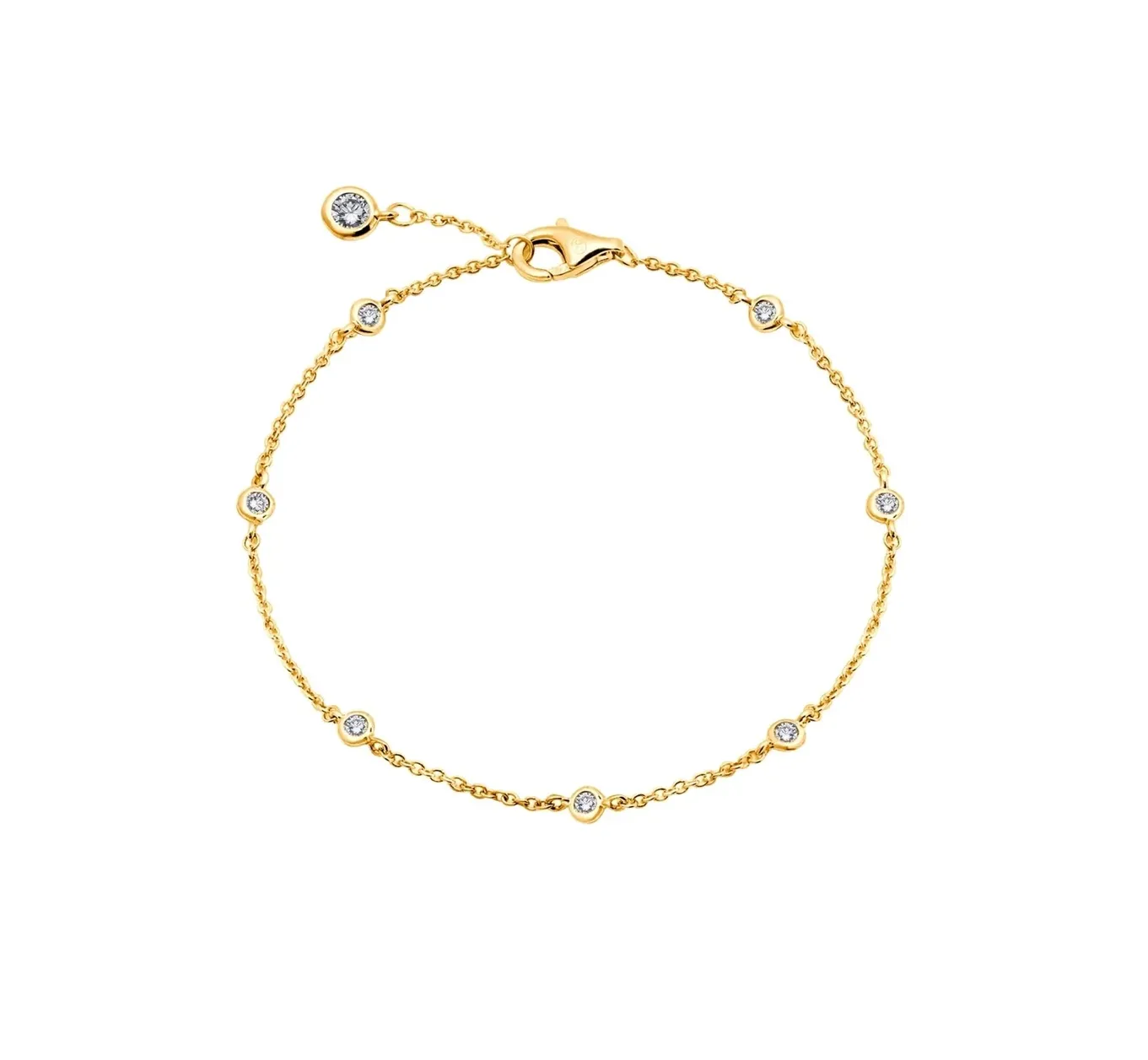 Crislu Small Bezel Station Anklet Finished in 18kt Yellow Gold