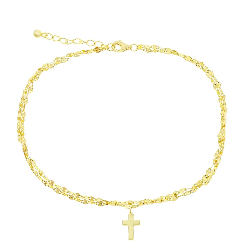 Cross Drop Flat Mirror Chain Anklet
