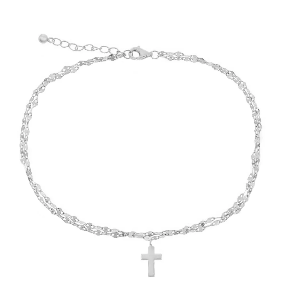 Cross Drop Flat Mirror Chain Anklet
