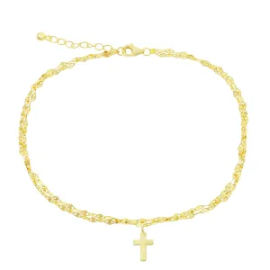 Cross Drop Flat Mirror Chain Anklet