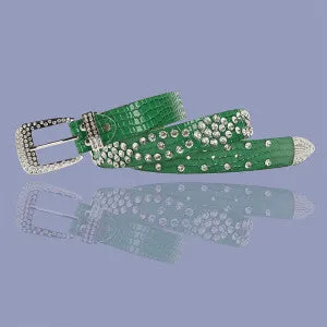 Crystal PU Leather Belt Green
