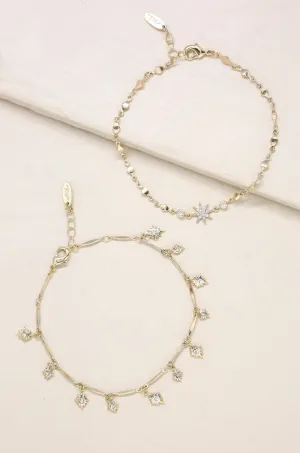 Crystal Starburst 18k Gold Plated Anklet Set of 2