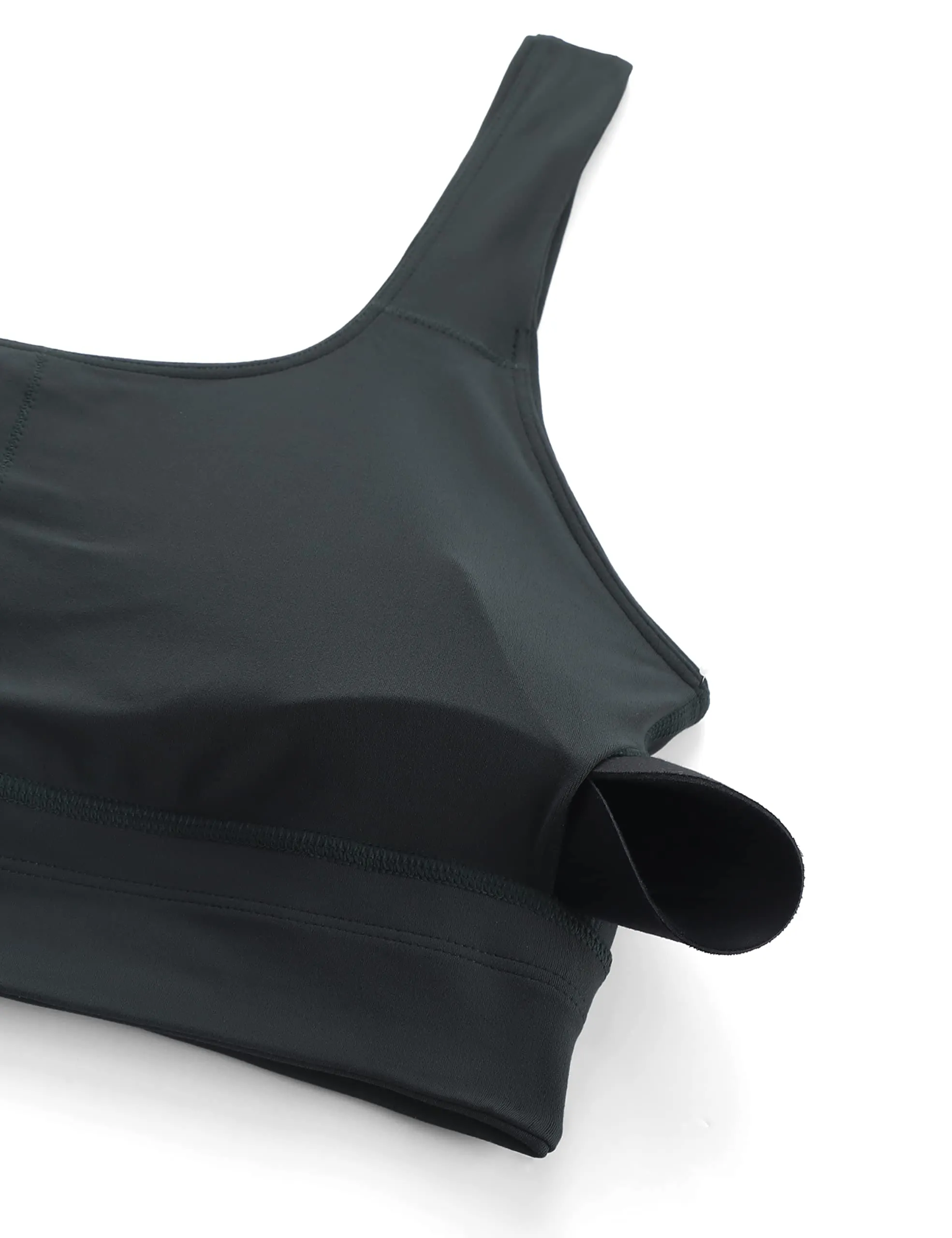 CRZ YOGA Butterluxe Womens U Back Sports Bra - Scoop Neck Padded Low Impact Yoga Clothes Workout Crop Top with Built in Pads Melanite