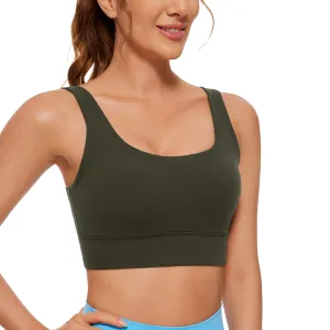 CRZ YOGA Butterluxe Womens U Back Sports Bra - Scoop Neck Padded Low Impact Yoga Clothes Workout Crop Top with Built in Pads Olive Green