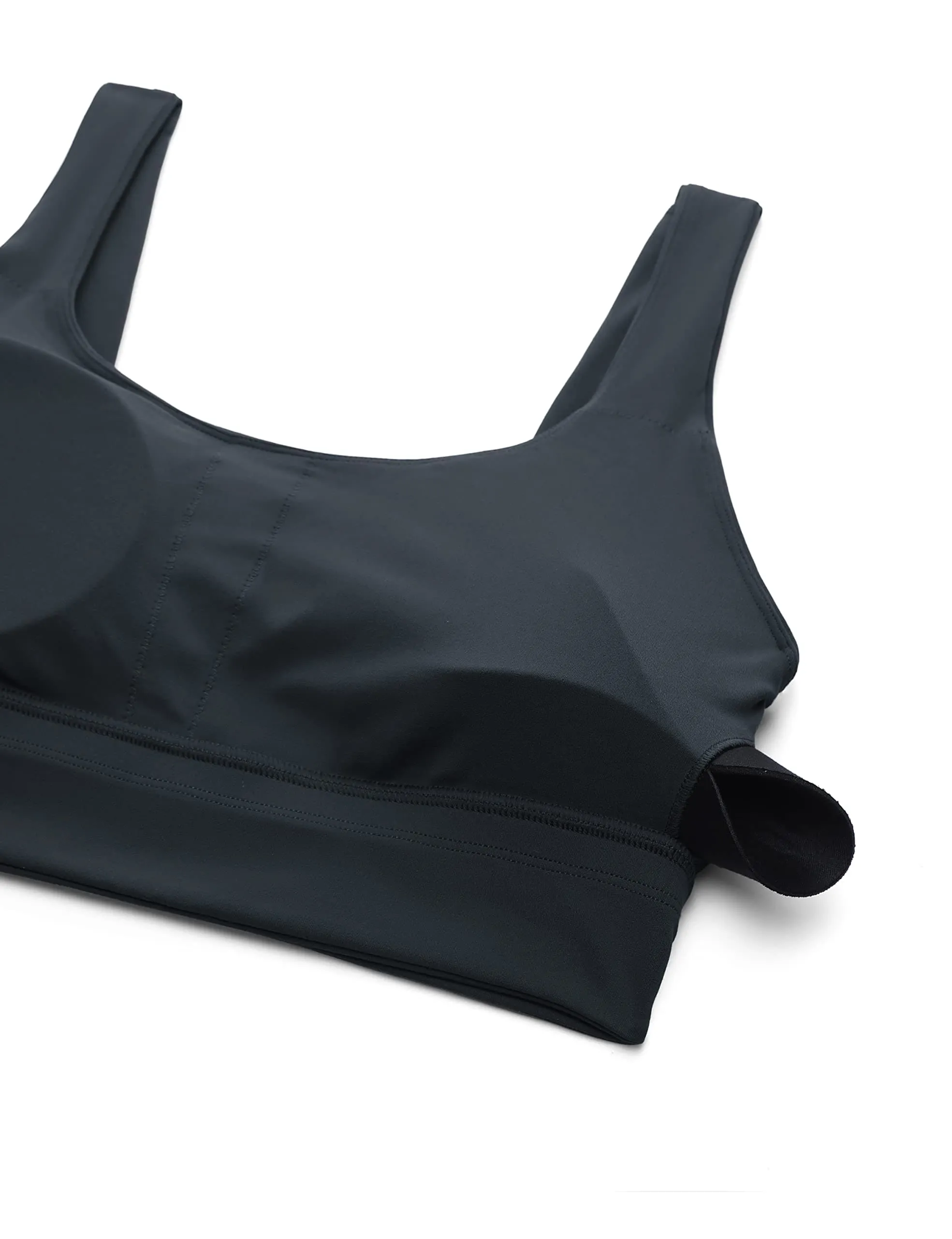 CRZ YOGA Butterluxe Womens U Back Sports Bra - Scoop Neck Padded Low Impact Yoga Clothes Workout Crop Top with Built in Pads True Navy