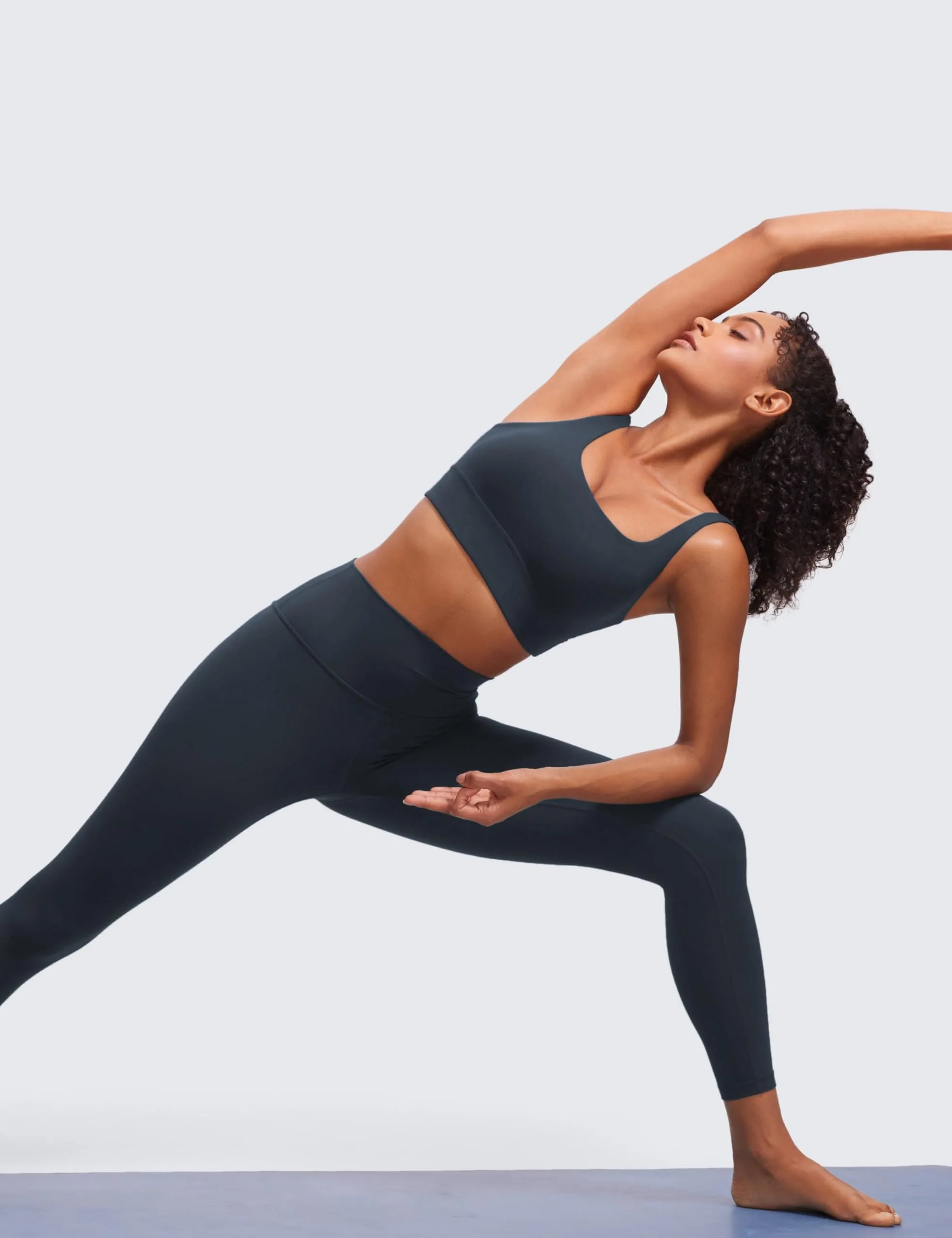 CRZ YOGA Butterluxe Womens U Back Sports Bra - Scoop Neck Padded Low Impact Yoga Clothes Workout Crop Top with Built in Pads True Navy