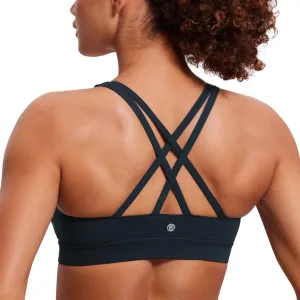 CRZ YOGA Women's Strappy Sports Bras Fitness Workout Padded Yoga Criss Cross Back Cami True Navy