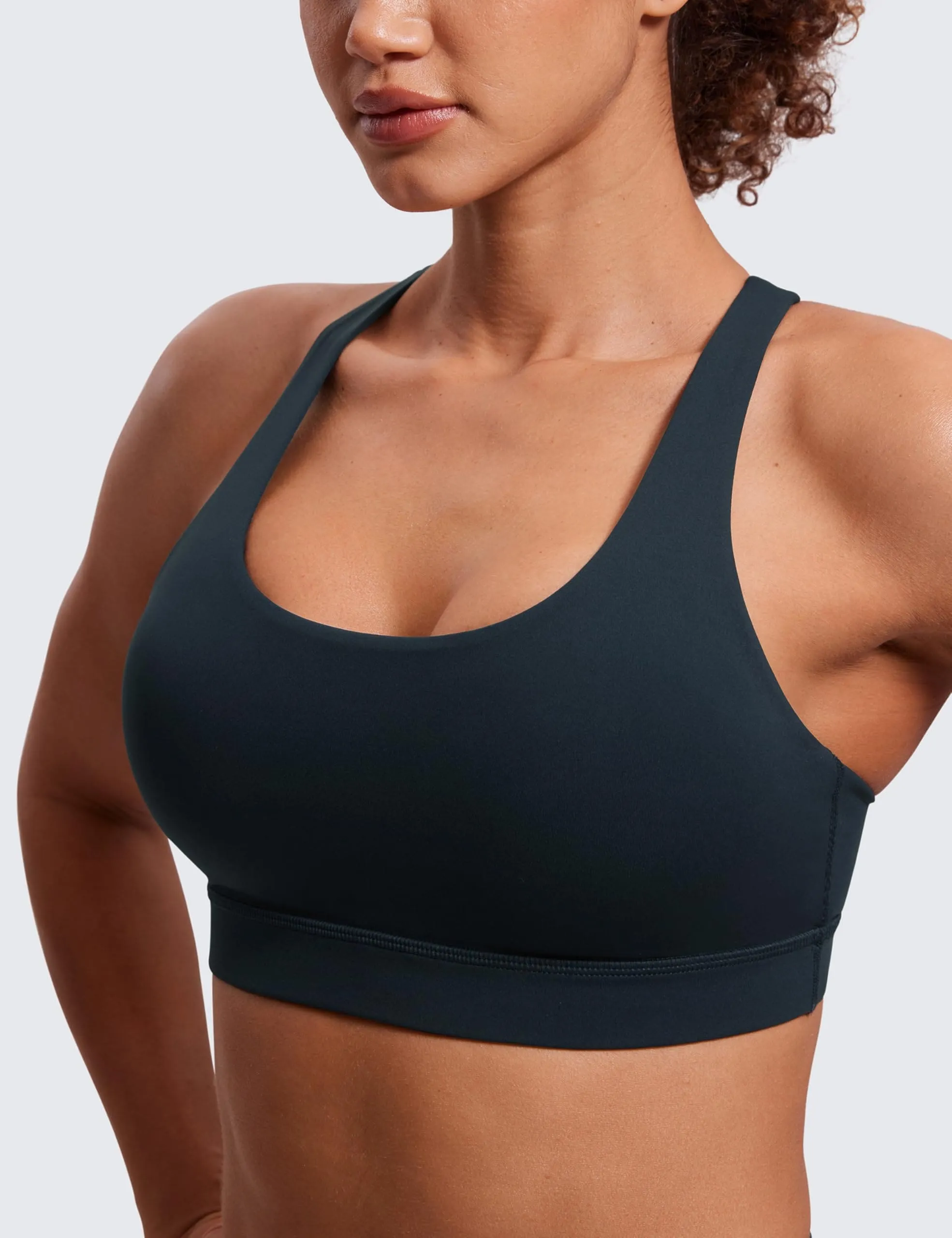 CRZ YOGA Women's Strappy Sports Bras Fitness Workout Padded Yoga Criss Cross Back Cami True Navy