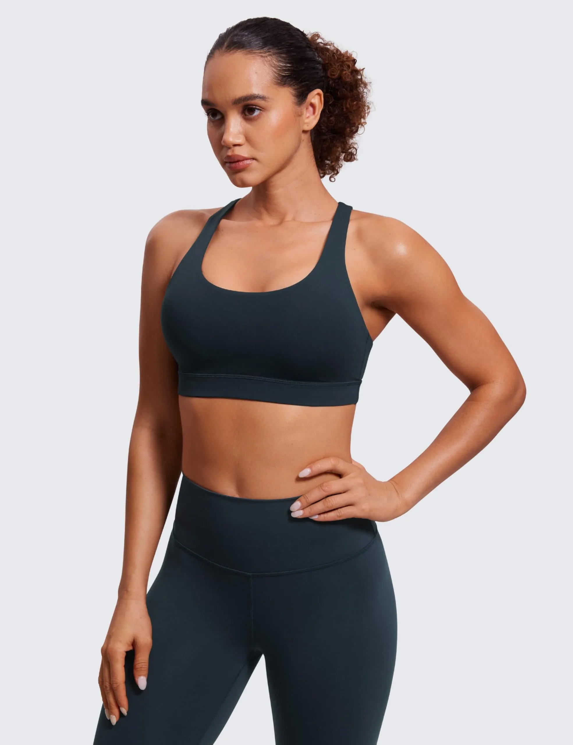 CRZ YOGA Women's Strappy Sports Bras Fitness Workout Padded Yoga Criss Cross Back Cami True Navy
