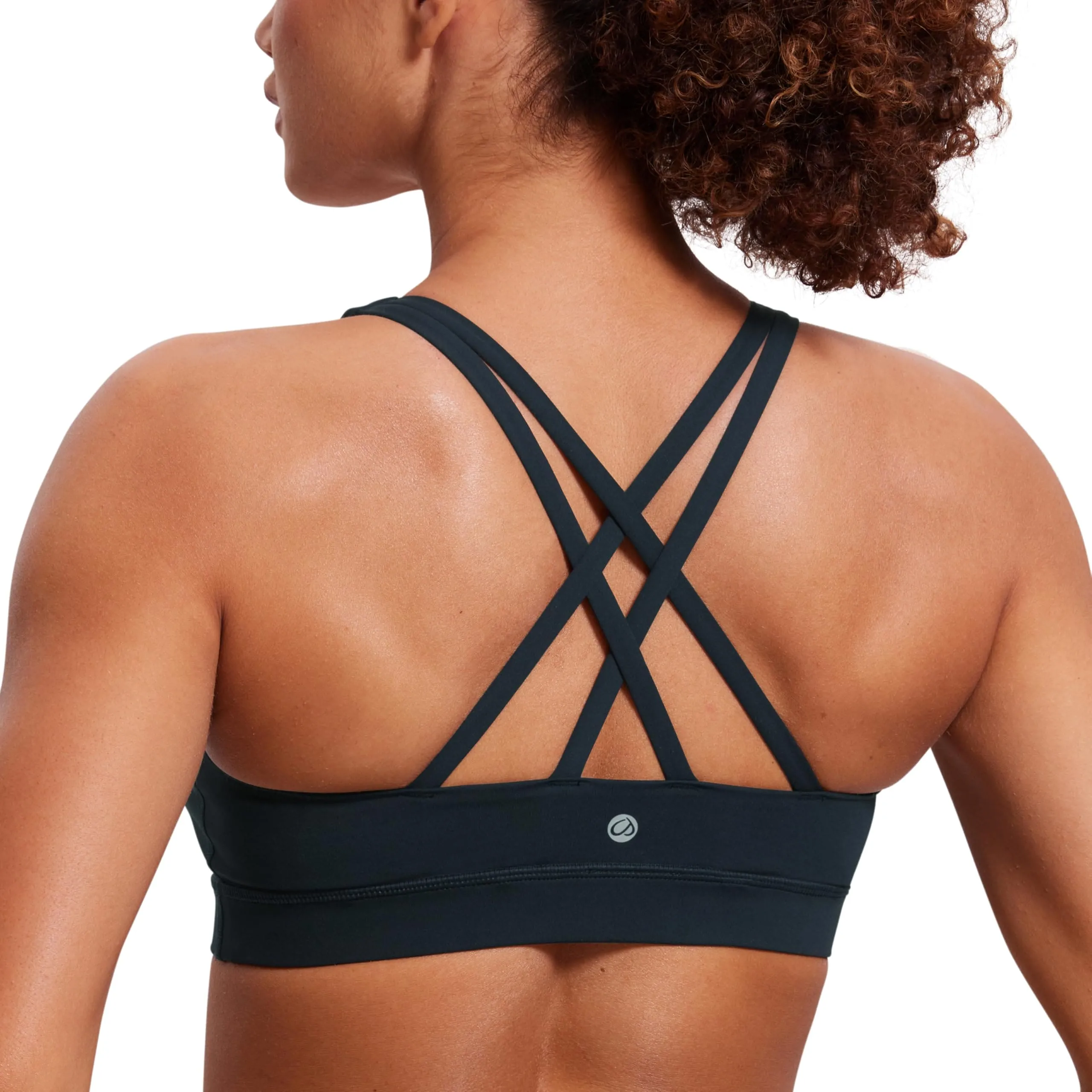 CRZ YOGA Women's Strappy Sports Bras Fitness Workout Padded Yoga Criss Cross Back Cami True Navy