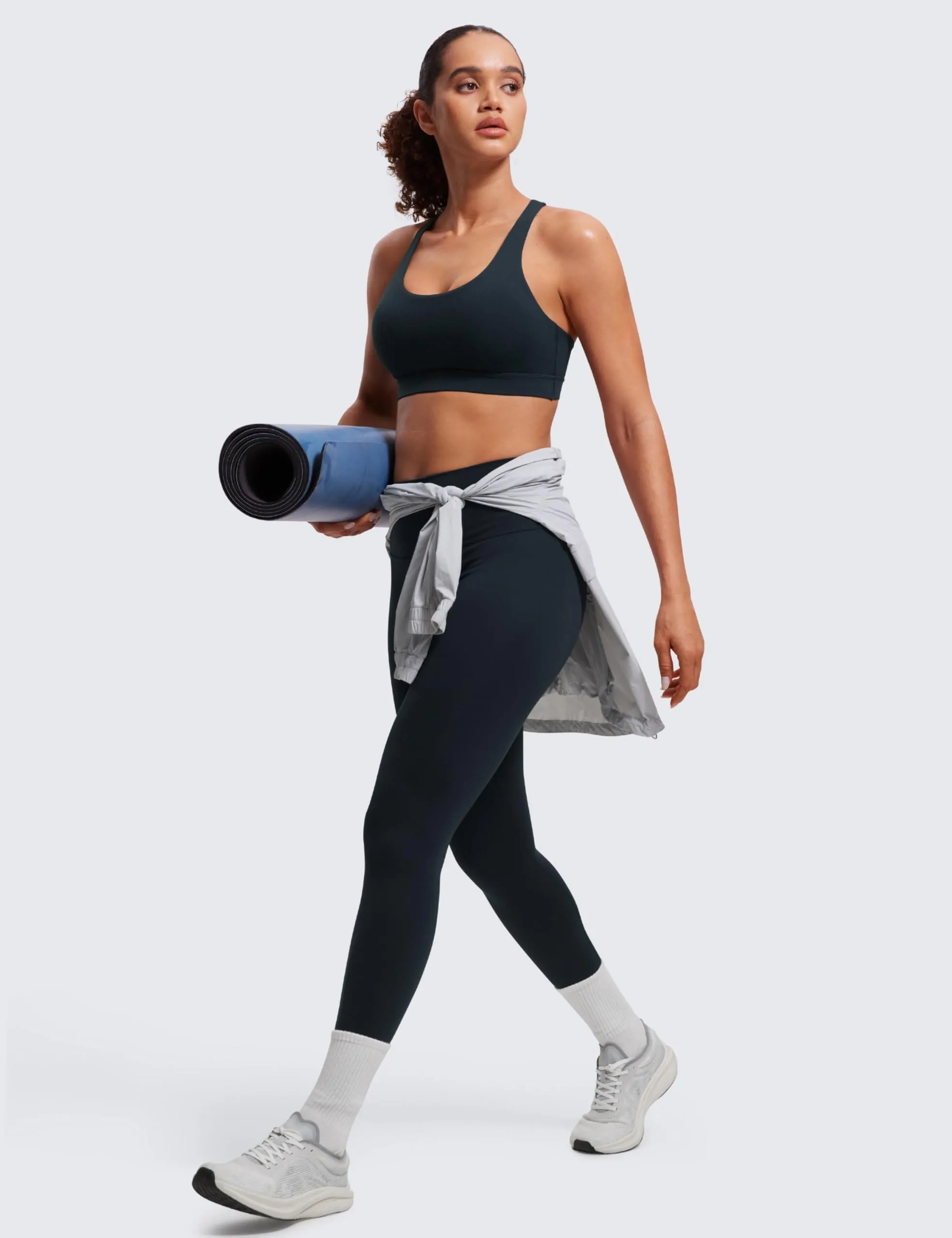 CRZ YOGA Women's Strappy Sports Bras Fitness Workout Padded Yoga Criss Cross Back Cami True Navy