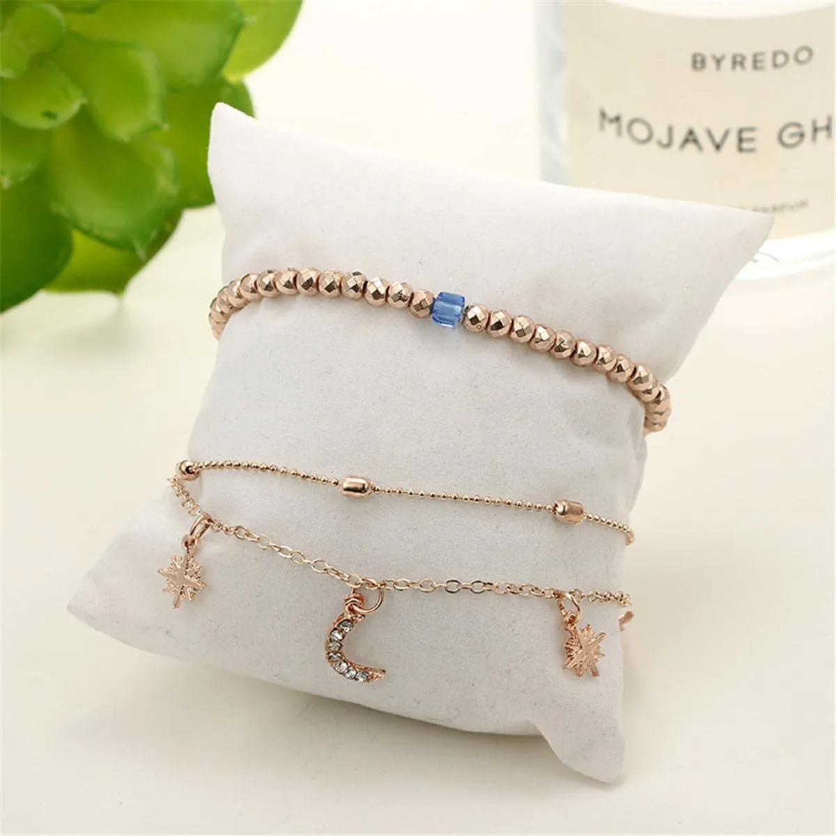 Cubic Zirconia & 18K Gold-Plated Celestial Layered Anklet