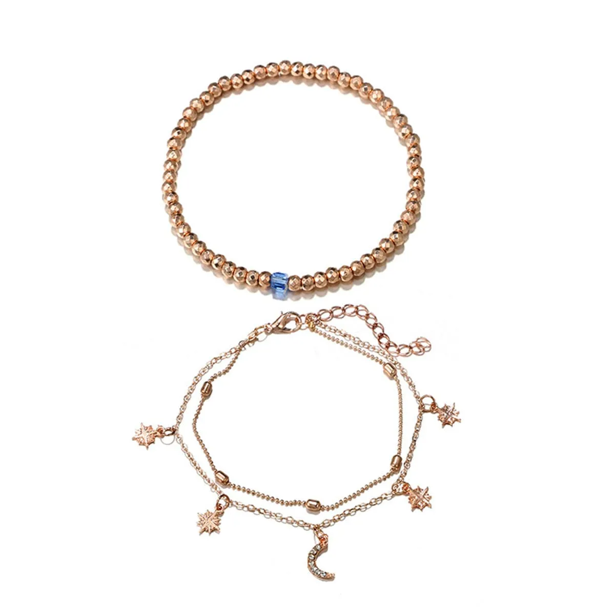Cubic Zirconia & 18K Gold-Plated Celestial Layered Anklet