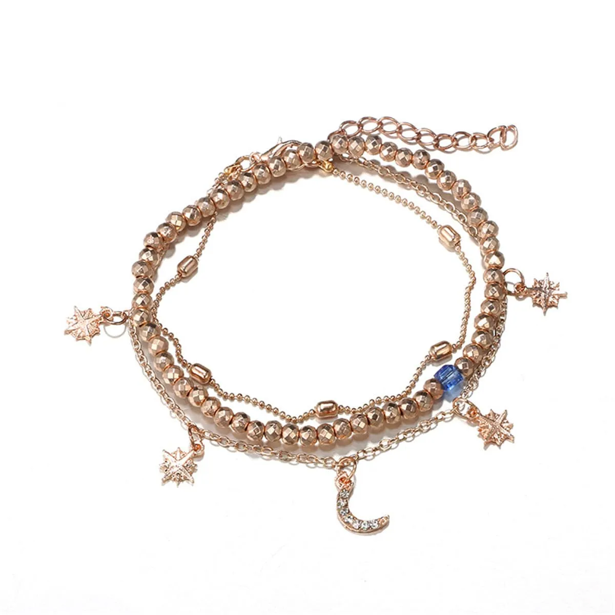 Cubic Zirconia & 18K Gold-Plated Celestial Layered Anklet