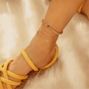 Cubic Zirconia & 18K Gold-Plated Celestial Layered Anklet