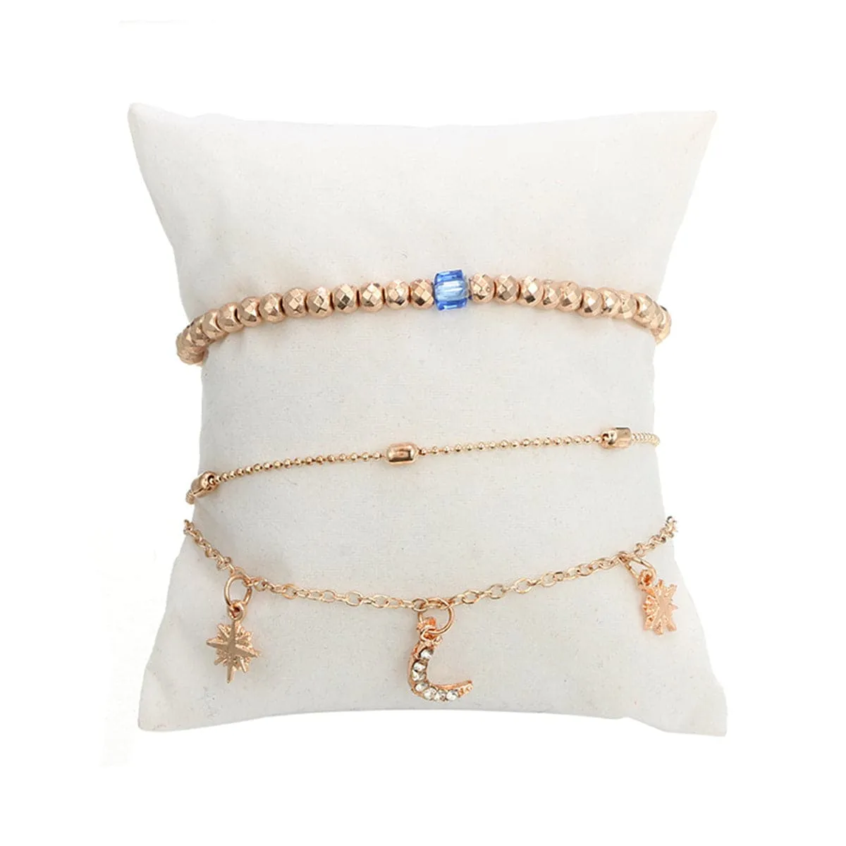 Cubic Zirconia & 18K Gold-Plated Celestial Layered Anklet