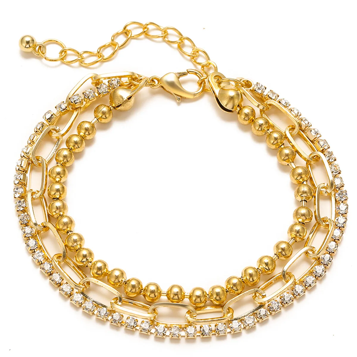 Cubic Zirconia & 18K Gold-Plated Layered Ball Chain Anklet