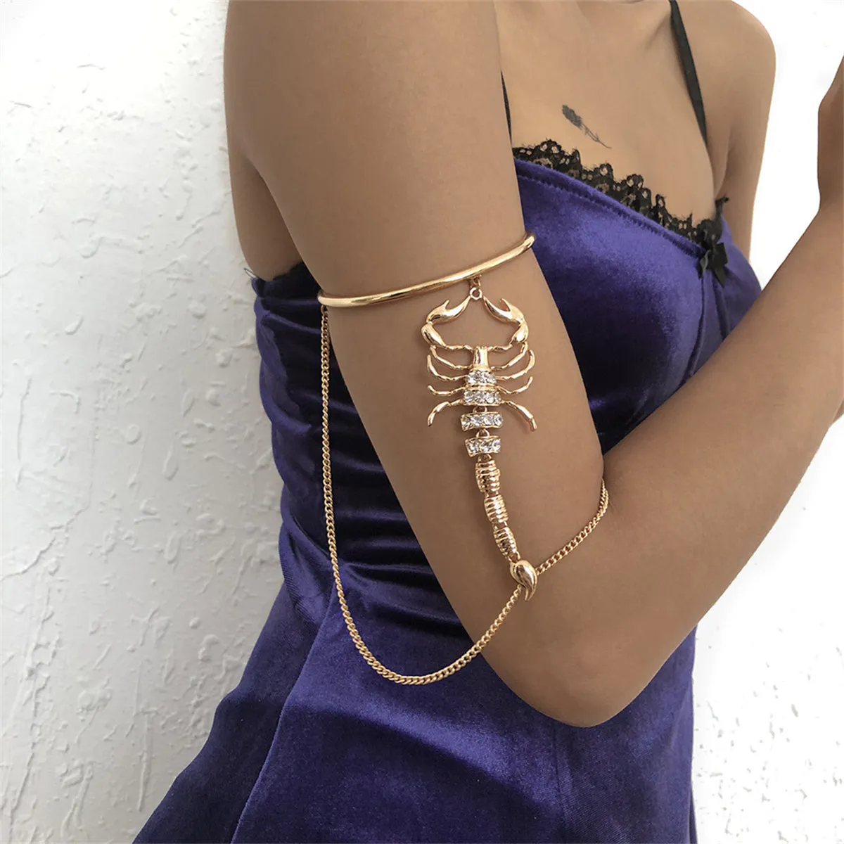 Cubic Zirconia & 18K Gold-Plated Scorpion Tassel Arm Cuff