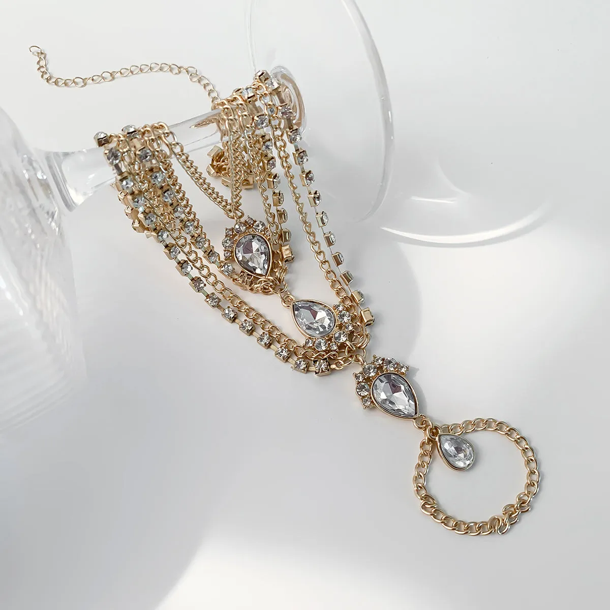 Cubic Zirconia & Crystal 18K Gold-Plated Layered Toe Ring Anklet