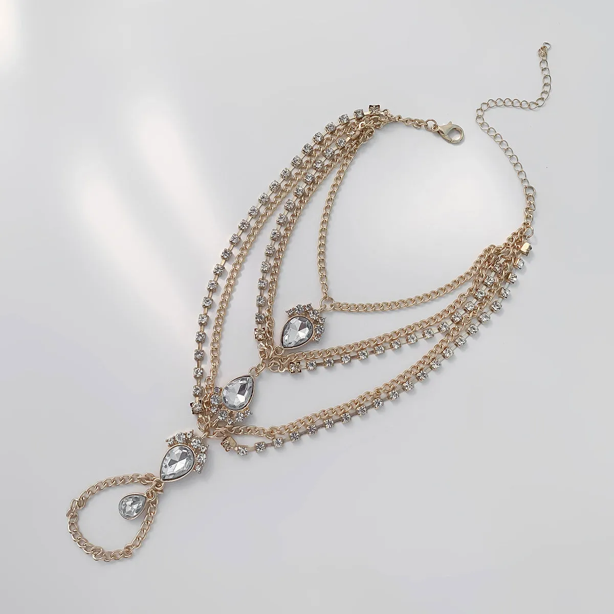Cubic Zirconia & Crystal 18K Gold-Plated Layered Toe Ring Anklet