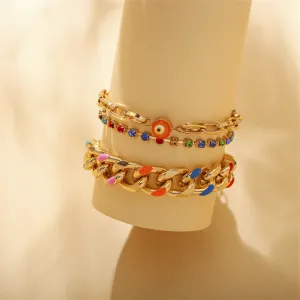 Cubic Zirconia & Enamel 18K Gold-Plated Evil Eye Anklet Set