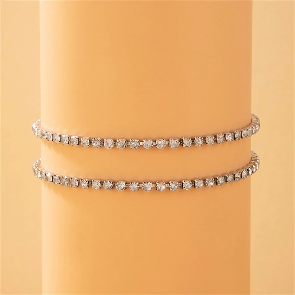 Cubic Zirconia & Silver-Plated Anklet Set