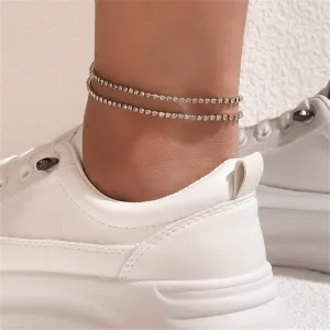 Cubic Zirconia & Silver-Plated Anklet Set