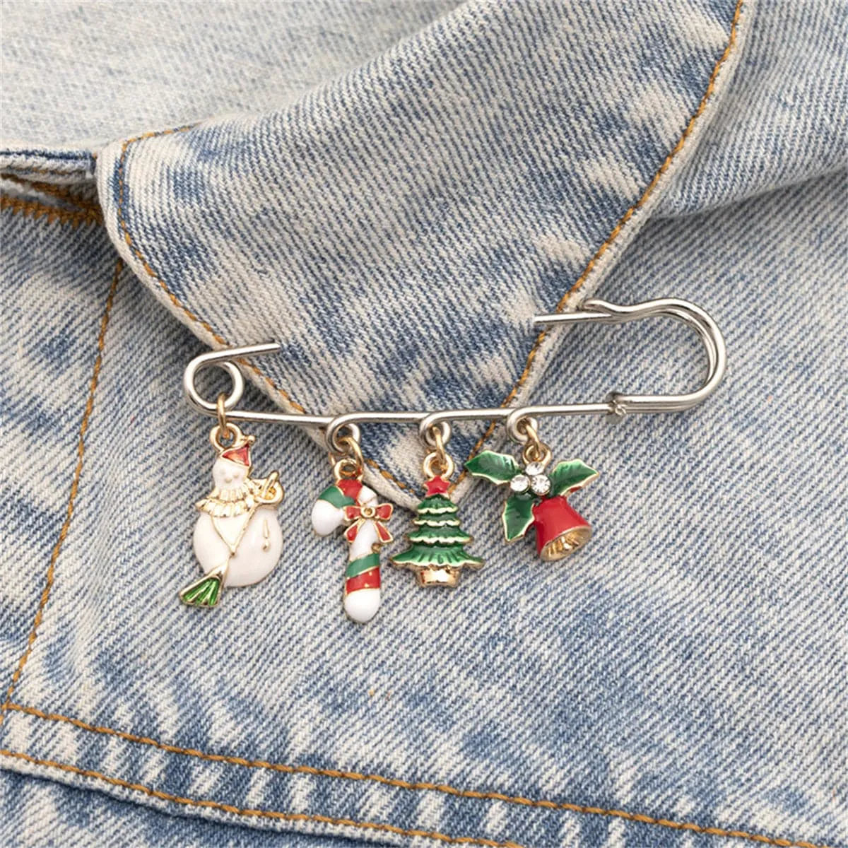 Cubic Zirconia & Two-Tone Christmas Pin Brooch