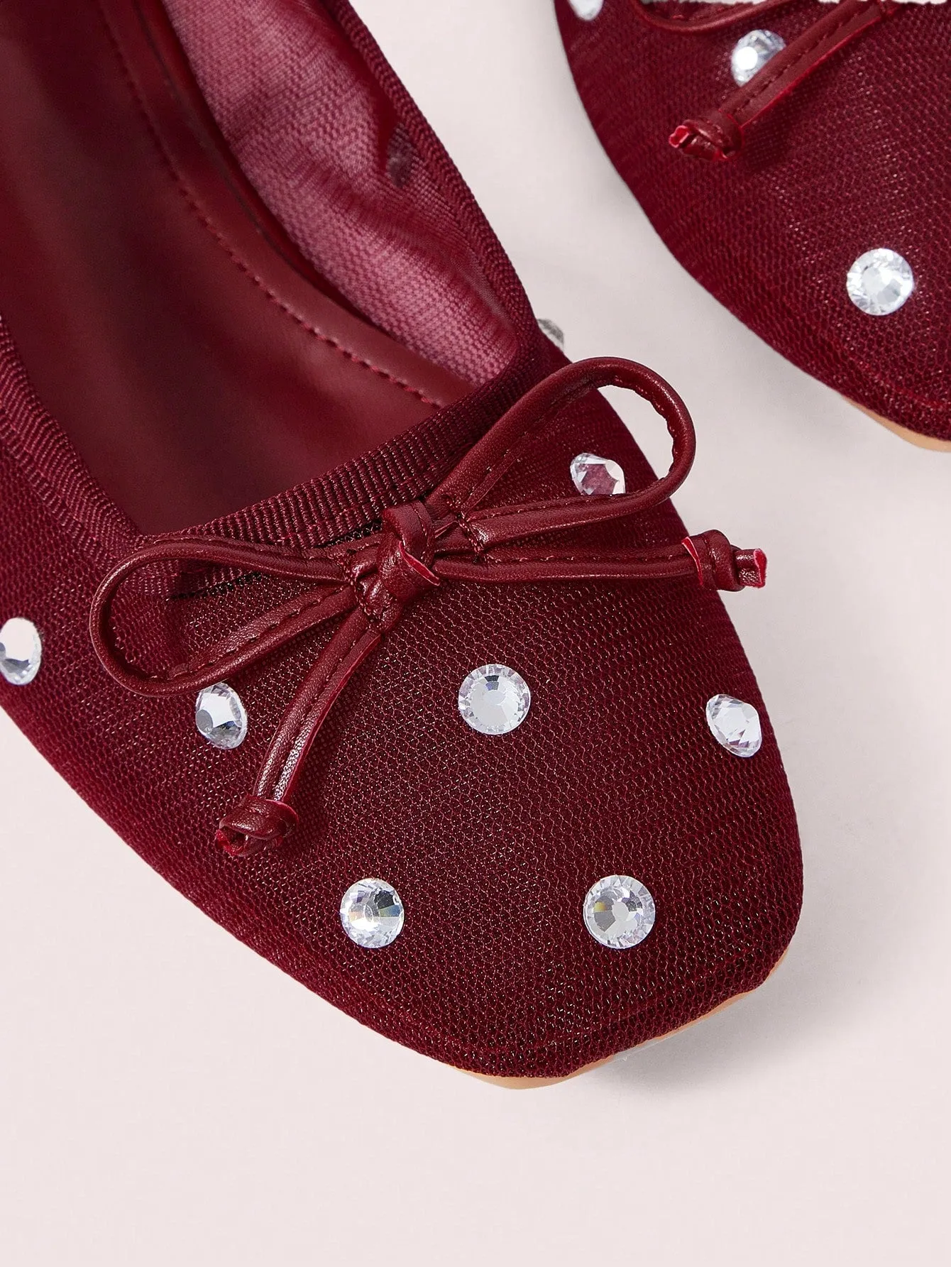 CUCCOO DOLLMOD Burgundy Mesh Rhinestone Bow Ballerina Flats Halloween Christmas Fall