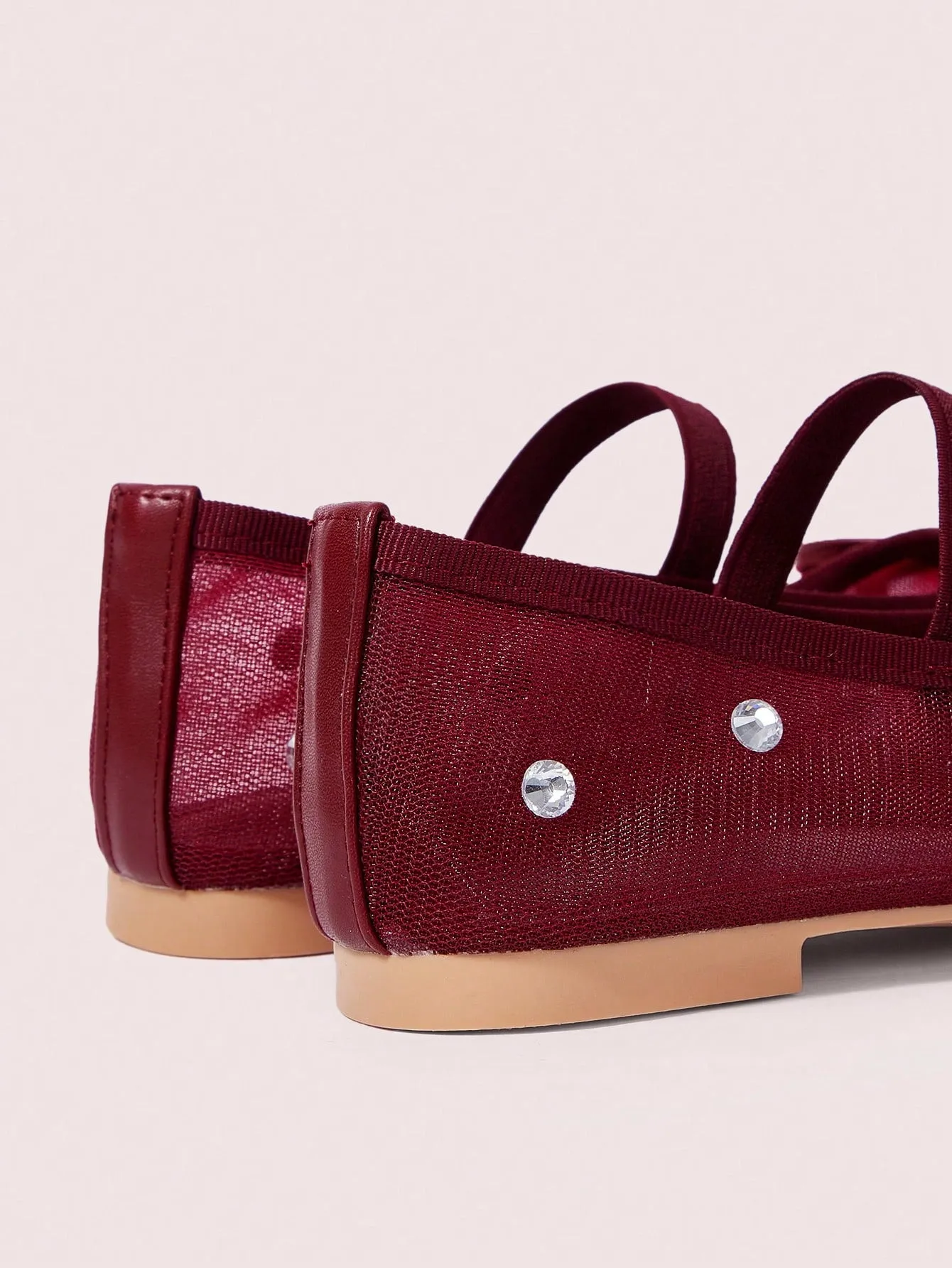 CUCCOO DOLLMOD Burgundy Mesh Rhinestone Bow Ballerina Flats Halloween Christmas Fall