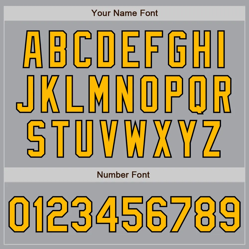 Custom Gray Gold-Black 3 Colors Arm Shapes Authentic Baseball Jersey