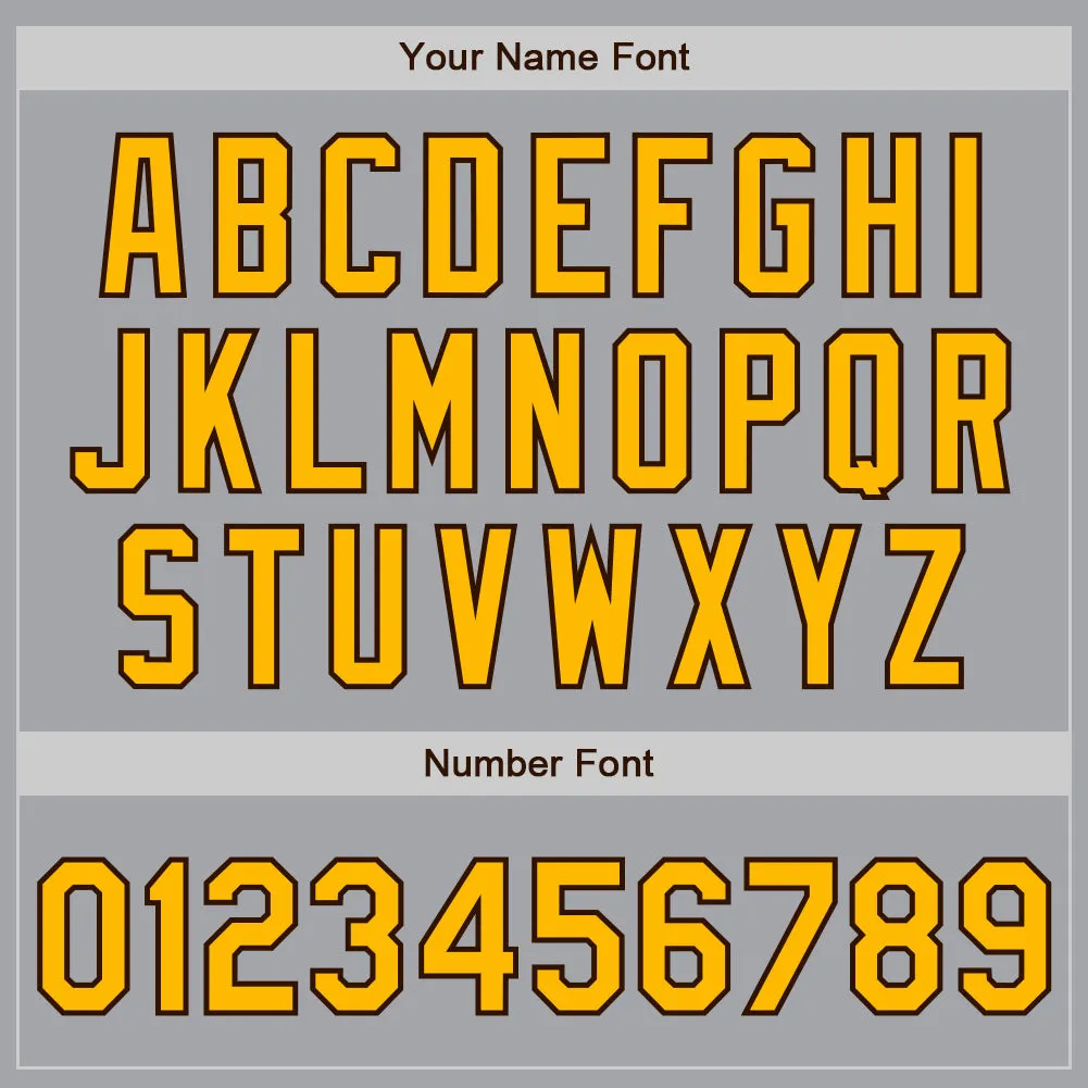 Custom Gray Gold-Brown 3 Colors Arm Shapes Authentic Baseball Jersey