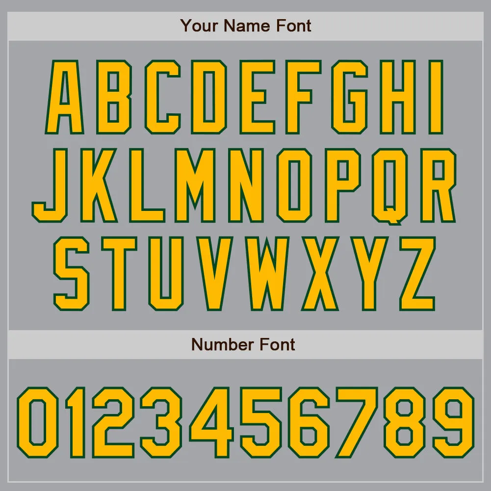 Custom Gray Gold-Green 3 Colors Arm Shapes Authentic Baseball Jersey