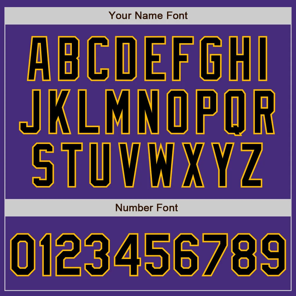 Custom Purple Black-Gold 3 Colors Arm Shapes Authentic Baseball Jersey